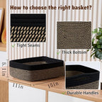 MiniArk Large Shallow Organizing Baskets 15x11x5.1 Inches - Rope Woven Storage Bins for Bathroom, Shelves, Cube Closet, Black Woven Brown 4 Packs - Image 2