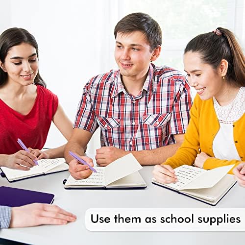 feela 12 Pack Notebooks Journals Bulk, Hardcover Notebook Classic Ruled Journal Set with Pen Holder for School Business Work Travel Writing, with 12 Black Pens, 120 GSM, 5.1”x8.3”, A5, Purple - Image 5