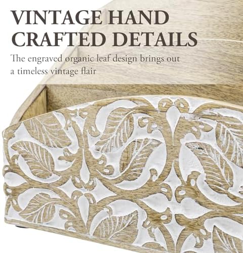 MyGift 3 Tier Rustic Solid Mango Wood Desk Mail Holder and Stationery Sorter with Hand Carved Leaf Pattern, Decorative Office Desktop Document Storage Organizer - Handcrafted in India - Image 2