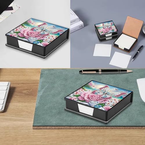 4PCS Diamond Art Painting PU Notecard Box DIY Craft Sticky Note Box with 160 Sheets of Paper Sticky Note Holder for Living Room Home Office Decoration for Adults Beginners Desk Organiser(Butterfly) - Image 5