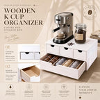 Wooden Pod Holder Drawer Coffee Tea Box, Quadruple, White - Image 2