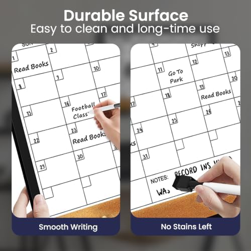 Dry Erase Calendar with Cork Board for Wall | 24"x18" Whiteboard Calendar with Aluminium Alloy Frame, Magnetic Monthly Wall Calendar for Home Office Planner Memo - Image 4