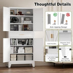 COFaR 71" Tall Kitchen Pantry, Farmhouse Storage Cabinet with Doors and Shelves, Metal Cabinet with Drawers and Legs, for Cupboard/Dining Room/Bathroom/Living Room/Office/Laundry Room (White). - Image 7