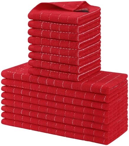 Homaxy Cotton Terry Kitchen Towels and Dishcloths Set of 16, Red by Homaxy