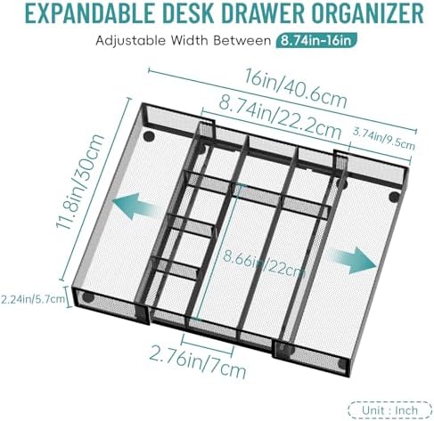 2 Pack Expandable Desk Drawer Organizer, 10 Compartments, Black - Image 2