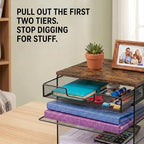 4-Tier Mesh Desk Organizer and Accessories with Drawer Wooden Top Desktop Organizers Letter Tray Paper Organizer File Holder for Home Office School Black - Image 5