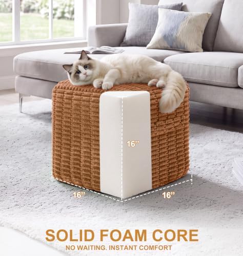 Hobestluk Square Ottoman Pouf Foot Rest Burnt Orange for Couch Living Room - Image 2