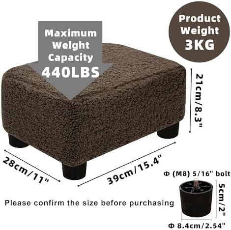 CAROLMADE Small Foot Stool Ottoman Footstool with Legs Under Desk Footrest for Living Room Bedroom and Office, Soft Brown - Image 3