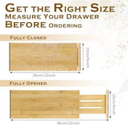 DoubleFill 8 Pcs Deep Bamboo Drawer Dividers, Deep Kitchen Dresser Drawer Organizer with Spring Loaded for Clothes, Adjustable Expandable from 15-22 Inch (Wood Color,6 Inch) - Image 2