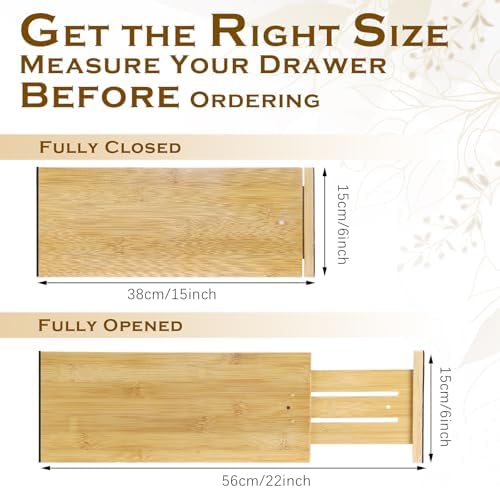 DoubleFill 8 Pcs Deep Bamboo Drawer Dividers, Deep Kitchen Dresser Drawer Organizer with Spring Loaded for Clothes, Adjustable Expandable from 15-22 Inch (Wood Color,6 Inch) - Image 2