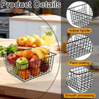 3 Pack Large Wire Baskets, Sturdy Black Wire Basket, Metal Basket for Organizing Kitchen, for Food Pantry Home Office Desk Shelf Bathroom Bedroom (14.2 x 11.1 x 6.3 inch) - Image 3