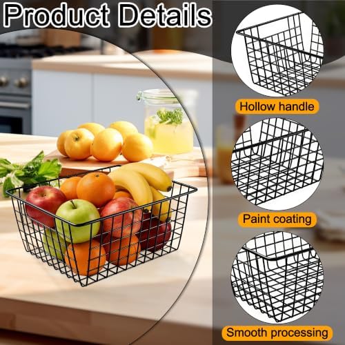 3 Pack Large Wire Baskets, Sturdy Black Wire Basket, Metal Basket for Organizing Kitchen, for Food Pantry Home Office Desk Shelf Bathroom Bedroom (14.2 x 11.1 x 6.3 inch) - Image 3