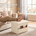 Storage Ottoman, Small Folding Leather Foot Rest Stool for Dorm, Beige - Image 3