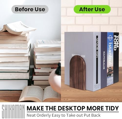 Book Ends,4 Pack Medium Bookends Wood Book Ends Universal Economy Bookend (4, Medium) - Image 5