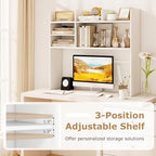 BECOMFORT Desk Hutch, Desk Organizer Shelf w/ 6 Storage Compartments, up to 32” Monitor, Wooden Display Rack, Desktop Bookshelf for Vanity Dressing Tabletop College Dorm Home & Office - Image 6