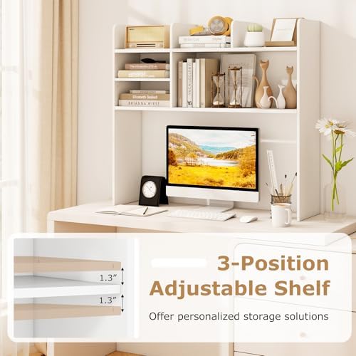 BECOMFORT Desk Hutch, Desk Organizer Shelf w/ 6 Storage Compartments, up to 32” Monitor, Wooden Display Rack, Desktop Bookshelf for Vanity Dressing Tabletop College Dorm Home & Office - Image 6