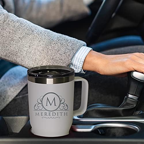 The Wedding Party Store Personalized 20 oz Stainless Steel Powder Coated Vacuum Insulated Double Walled Travel Tumbler Coffee Mug with Handle and Lid (White) - Image 5