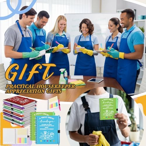 Resurhang 24 Sets Housekeeper Week Appreciation Gifts Housekeepers Cleaning Design Notebook with Pen in Holder and Sticky Note Notepad Index Tab Team Inspirational Gift for Housekeeping Employee - Image 2