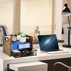 Wood Desk Organizer - 3-Tier Desktop File Organizer with Drawer, Wooden Paper Tray, Office Desk Organzier and Accessories for Papers, Mail, Notebooks, Stationery - Image 2