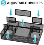 Marbrasse 2 Pack Desk Drawer Organizer, Mesh Drawer Organizer Tray with 8 Adjustable Compartments, Desk Organizers and Accessories, 5 Dividers Drawer for Office Supplies, Makeup & Vanity (Black-2P) - Image 2