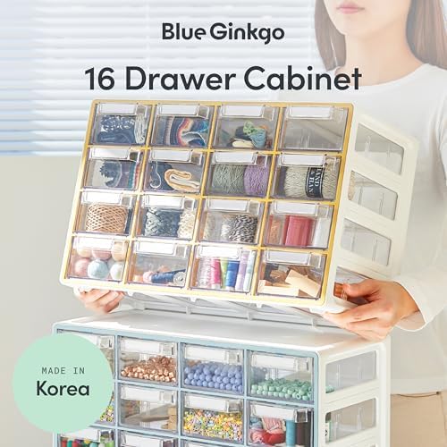 Blue Ginkgo 16-Drawer Storage Cabinet Organizer, Blue, Made in Korea - Image 3
