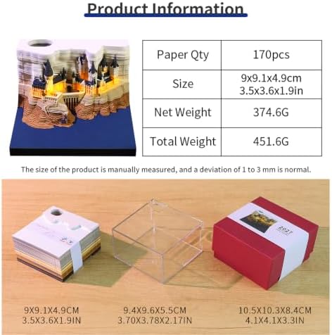 3D Calendar 2027,Creative 3D Memo Pad Time Piece Calendar 2027 Tear Away Paper Sculpture Magic Castle Multi-Color DIY Art Note - Image 6