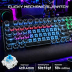 RK ROYAL KLUDGE S108 Typewriter Mechanical Keyboard, Wired Gaming Keyboard with Number Pad, Full Size Retro Keyboards w/Detachable Wrist Rest for Mac/Win/PC, Clicky Blue Switch, Rainbow Backlit Black - Image 3