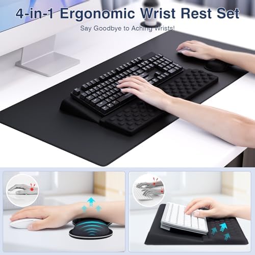 Ospelelf Keyboard Wrist Rest Stand Pad and Ergonomic Mouse Pad Set with Large Mousepad, Memory Foam Comfort, Premium Office Desk Accessories for Pain Relief, Black - Image 2