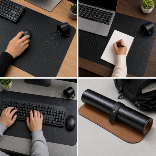Waterproof Desk Mat, Carbon Fiber, Black, PVC+Cork, 120x60cm - Image 2