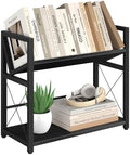 ELITEROO Desktop Bookshelf, 2 Tier Desk Book Organizer Shelf, Wood Tabletop Bookshelf Storage, Small Desk Top Bookcase for Office, Home, or Study, Mini Table Book Rack for Display, Black by ELITEROO