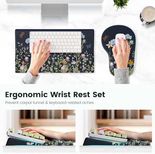 Ospelelf Ergonomic Mouse Pad and Keyboard Stand Wrist Rest Set, Memory Foam Comfort, Pain Relief for Typing, Office Desk Accessories, Moonlit Blossoms - Image 2