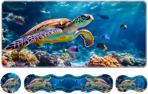 Keyboard Wrist Rest Set,Memory Foam Wrist Support Mouse Pad,31.5"x11.8" Desk Mat for Comfortable Typing & Pain Relief,Non-Slip Base for Office & Home Use - Cute Turtle by Unknown