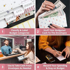 Three Way Cut Cash Envelope Wallet Rose Gold All in One Budget System RFID Blocking with 12x Tabbed Envelopes 12x Monthly Budget Cards 1x Yearly Budget Planner Sheet Complete Money Organizer Set - Image 4