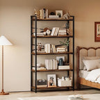 5 Tier Bookshelf 31.49" Width, Book Organizers and Storage, Wood and Metal Tall Bookcase, Rustic Book Shelf Organization and Storage for Home Living Room Bedroom Office Storage(Rustic Brown) - Image 6
