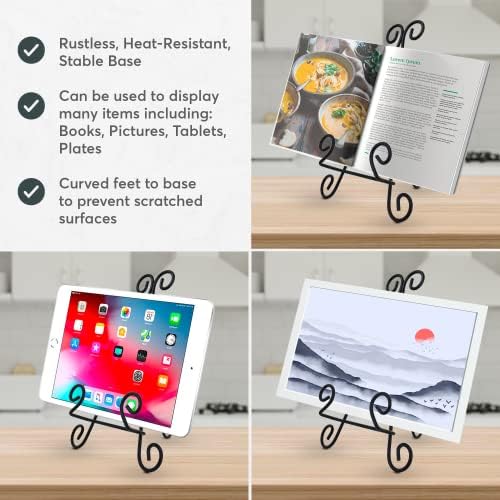Cookbook Stand Book Holder Deluxe Book Holders for Reading Hands Free Heavy Duty Metal Recipe Book Holder Stable Book Display Stand Non-Scratch Feet Elegant Design - Image 4