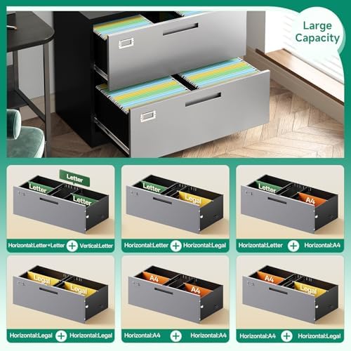 Letaya File Cabinet with Lock-Lateral 3 Drawer Metal Filing Cabinets-Organization Storage for Home Office-Hanging Letter/Legal/F4/A4 Size (Grey Black) - Image 5