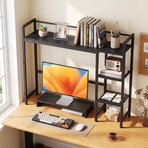 Tangkula 4-Tier Desktop Bookshelf, 38.5" Dorm Desk Hutch, Black - Image 2