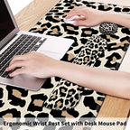 Pretty Mouse Pad and Wrist Rest Set, Extended Desk Mat (31.5" x 11.8") with Memory Foam Ergonomic Keyboard Pad, Large Gaming Mouse Pad Non-Slip Easy Typing for Home Office Decor, Leopard Cheetah Print - Image 2