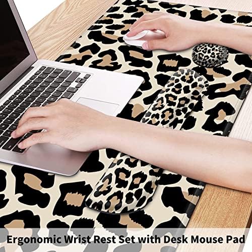Pretty Mouse Pad and Wrist Rest Set, Extended Desk Mat (31.5" x 11.8") with Memory Foam Ergonomic Keyboard Pad, Large Gaming Mouse Pad Non-Slip Easy Typing for Home Office Decor, Leopard Cheetah Print - Image 2