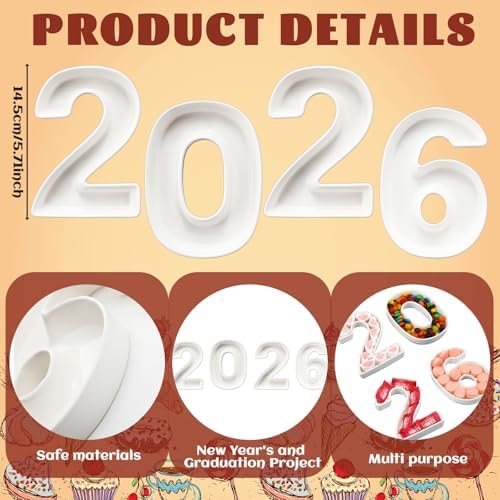 SiliFine 4 Pcs 2026 Number Letter Charcuterie Board Class of 2026 Graduation Ceramics Fillable Letters Box Small White Reusable Alphabet Food Serving Tray Platter for Candy Graduation Gift Party Decor - Image 2