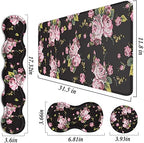 Mouse Pad Set,(31.5×11.8 in) Desk Pad + Keyboard Wrist Rest Support + Mouse Wrist Rest + Coaster for Office,Home,Computer,Laptop - 4 Rose Flower - Image 3