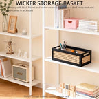 Wooden Rattan Storage Basket with Handles, Small Organizer Bin - Image 6