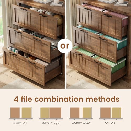 SEDETA Farmhouse 3 Drawer File Cabinet for Home Office,Brown - Image 3
