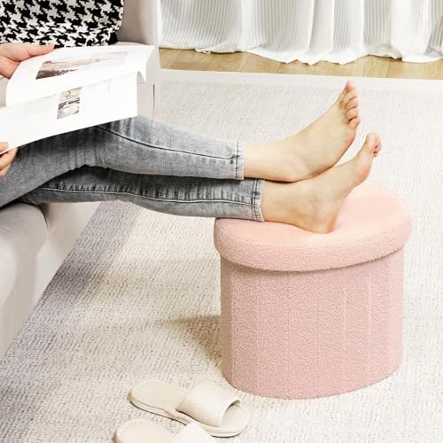 B FSOBEIIALEO Storage Ottoman Heart Shaped Ottoman with Storage, Pink - Image 5