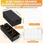 Business Card Storage Box 6 Pack, Stackable Card Organizer with Pull-Out Drawers and 24 Sections, Holds Up to 3000 Cards, Black Corrugated Desktop Filing Boxes with Labels - Image 2