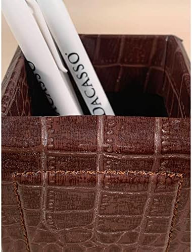 Dacasso Brown Crocodile Embossed Leather Pencil Cup - Image 4