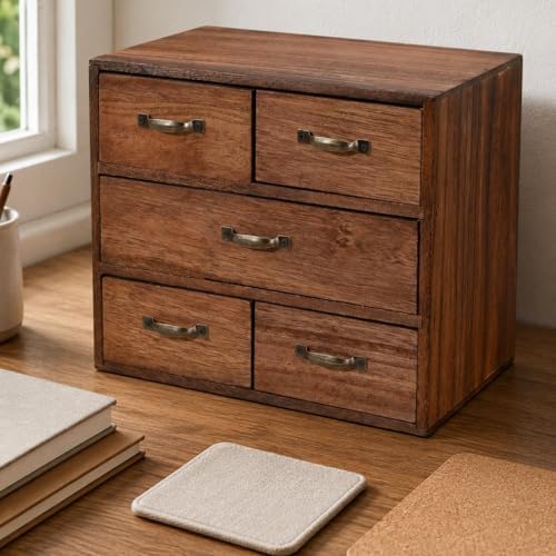 Gralara Wooden Desktop Organizer Desktop Drawer Organizer Wood Grain Wooden Drawer Cabinet for Office Desk - Image 7
