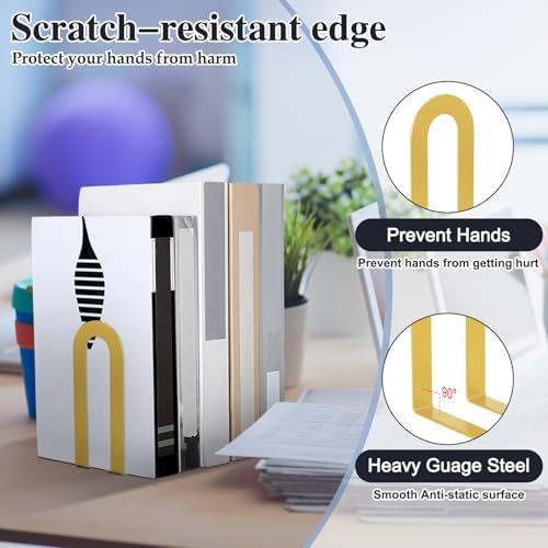 Chunful 12 Pcs Gold Modern Metal Book Ends for Shelves Decorative Small Bookends Book Shelf Organizer Minimalist Design Stopper to Hold Books for Office (Round) - Image 5