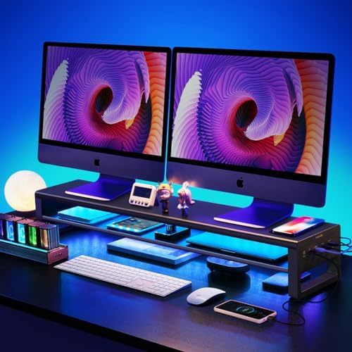 Vaydeer 2 Tiers Dual Monitor Stand Aluminum Monitor Riser with Wireless Charging and 4 USB 3.0 Hub Ports Metal Strong&Sturdy for PC Monitor Laptop Computer TV Printer Space Saving Desk Organizer - Image 6