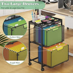 Rolling File Cart with 2 Drawers, Under Desk Storage Cabinet with DIY Divider, Letter/Legal Mobile Filling Cabinet on Wheels, Hanging File Folders Organizer, Metal Utility Cart for Home Office, Black - Image 3
